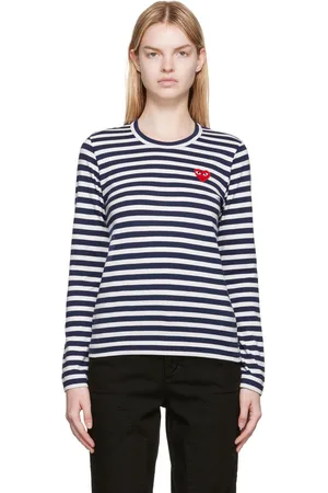 Comme des Garçons PLAY White & Navy Heart Patch Long Sleeve T-Shirt
