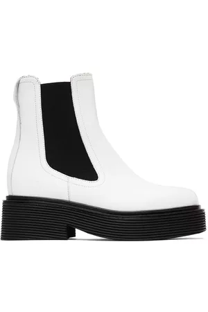 Marni Donna Stivali - White & Black Leather Chelsea Boots