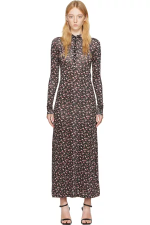 Palm Angels Donna Vestiti stampati - Black Floral Print Maxi Dress