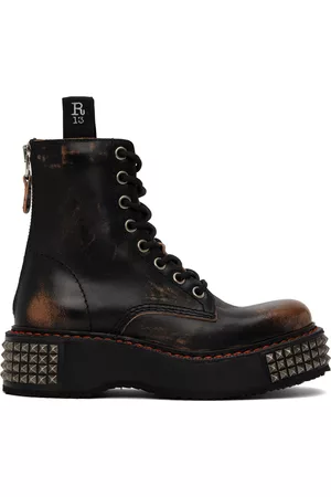 R13 Donna Stivali stringati - Black Single Stack Lace-Up Boots