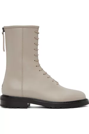 LEGRES Donna Stivali - Beige Leather Combat Boots