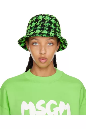 Msgm Donna Cappello Bucket - Black & Green Wool Bucket Hat