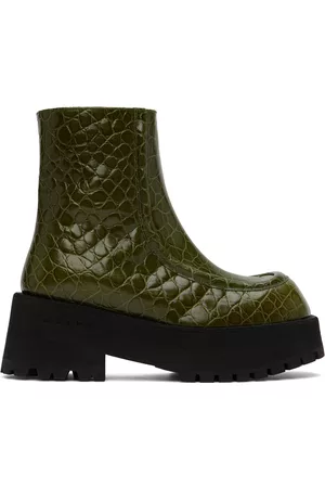 Marni Donna Stivaletti con plateau - Green Croc-Embossed Platform Ankle Boots