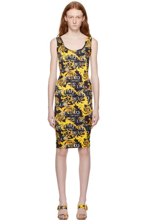 VERSACE Black Graphic Midi Dress