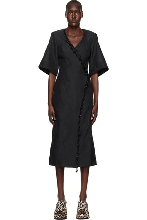 Ganni Black Beaded Fringe Midi Dress