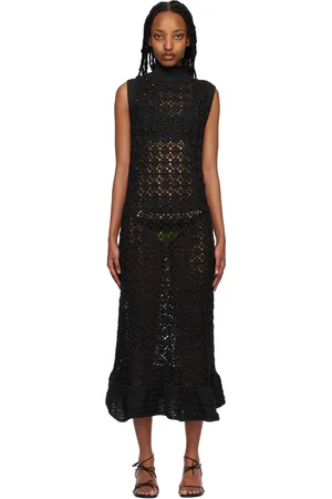 Ganni Black Semi-Sheer Midi Dress