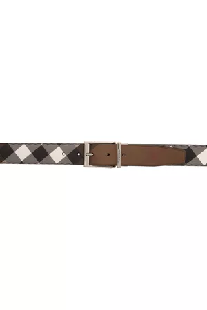 Burberry Uomo Cinture - Reversible Brown & Black E-Canvas Leather Giant Check Belt