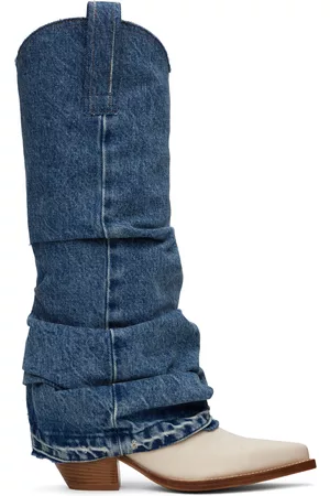 R13 Blue & Off-White Cowboy Tall Boot