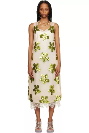 Simone Rocha Beige & Green Floral Midi Dress