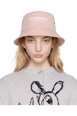 Burberry Donna Cappello Bucket - Red & Off-White Embroidered Bucket Hat