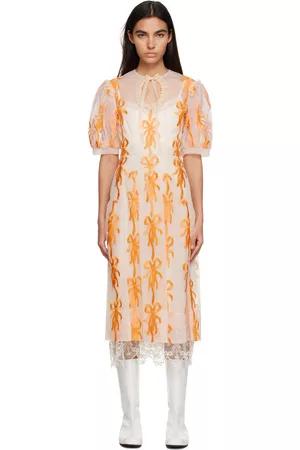 Simone Rocha Orange Embroidered Midi Dress