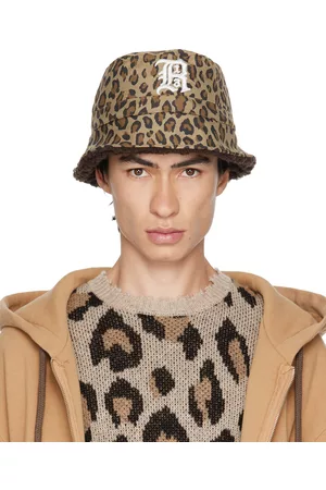 R13 Uomo Cappello Bucket - Beige Leopard Logo Bucket Hat