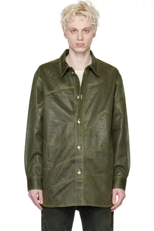 Andersson Bell Uomo Camicie - Khaki Wave Faux-Leather Shirt