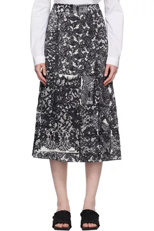Ganni Black Floral Midi Skirt