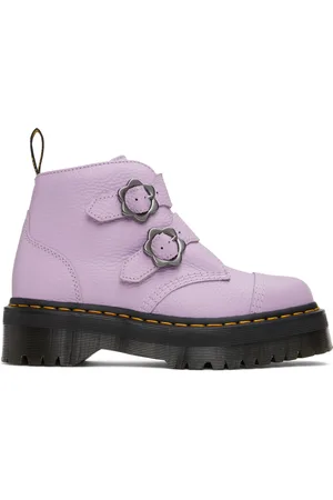 Dr. Martens Purple Devon Flower Buckle Platform Boots