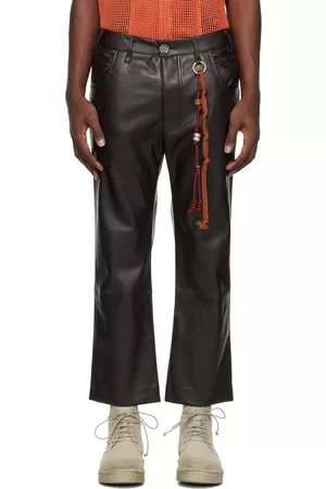 SONG FOR THE MUTE Uomo Pantaloni di pelle - Brown Slim Faux-Leather Pants