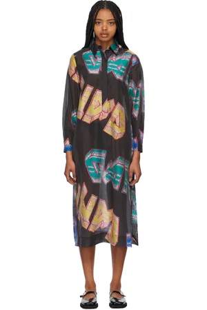 Ganni Black Graphic Midi Dress