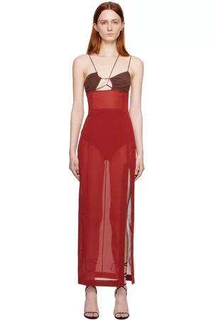 Nensi Dojaka Donna Vestiti lunghi - Red & Brown Asymmetric Maxi Dress
