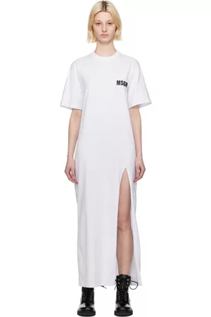 Msgm Donna Vestiti lunghi - White Side Slit Maxi Dress