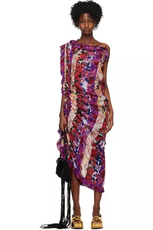DRIES VAN NOTEN Donna Vestiti stampati - Red & Purple One-Shoulder Midi Dress