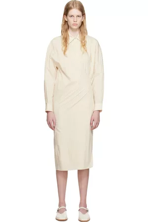 LEMAIRE Donna Vestiti midi - Off-White Straight Collar Twisted Midi Dress