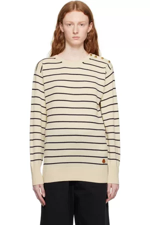 Moncler Donna Maglione jacquard - Beige Striped Sweater