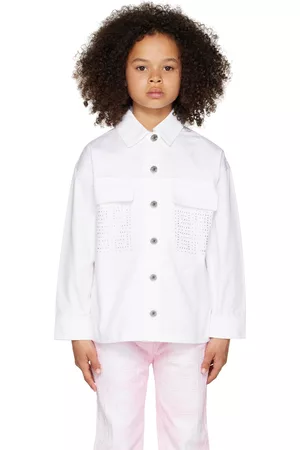 Givenchy Giacche - Kids White Crystal-Cut Denim Jacket
