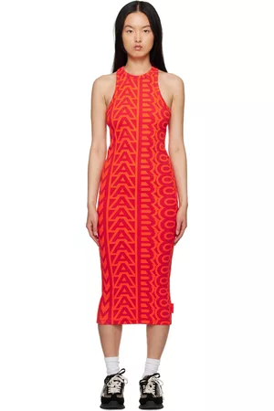 Marc Jacobs Donna Vestiti midi - Red 'The Monogram Racer Rib Dress' Midi Dress