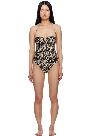 Nanushka Beige & Black Brissa One-Piece Swimsuit