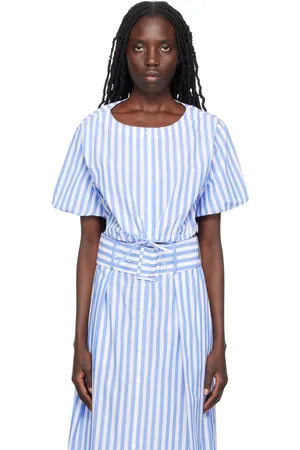 Staud Blue & White Ellington Blouse