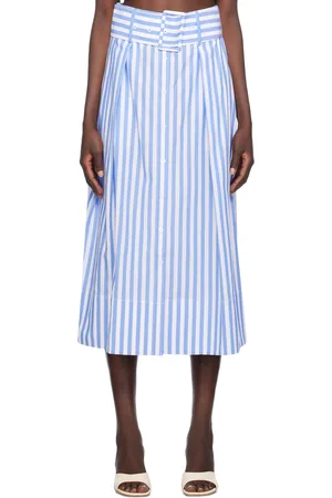 Staud Blue & White Kingsely Midi Skirt