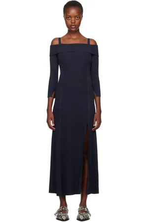 Ganni Navy Off-The-Shoulder Maxi Dress