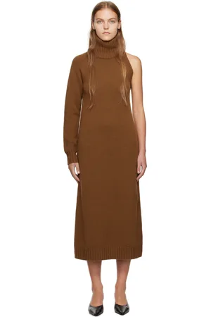 Max Mara Brown Single-Shoulder Midi Dress