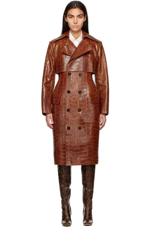 Bottega Veneta Tan Croc-Embossed Leather Coat