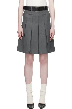 Fax Copy Express Gray Pleated Midi Skirt