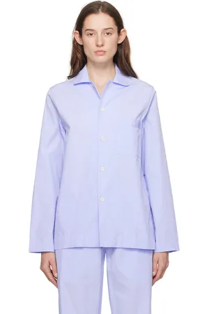Tekla Blue Long Sleeve Pyjama Shirt