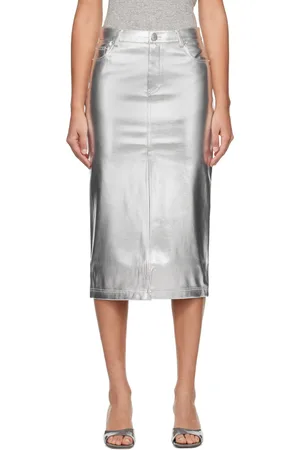 Staud Silver Oaklyn Faux-Leather Midi Skirt
