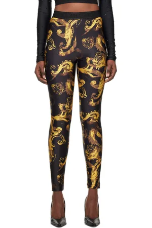 VERSACE Black Watercolor Couture Leggings