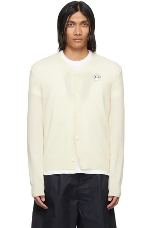 Comme des Garçons PLAY Off-White & White Heart Patch Cardigan