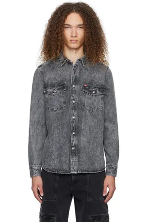 HUGO BOSS Gray Acid Wash Denim Shirt