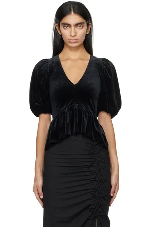 Ganni Black V-Neck Blouse