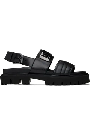 Moschino Black Maxi Logo Plate Calfskin Sandals