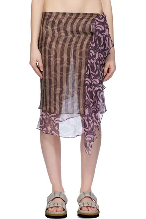 DRIES VAN NOTEN Brown & Pink Wrap Midi Skirt
