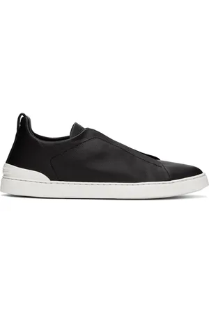 Ermenegildo Zegna Black Leather Triple Stitch Sneakers