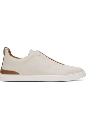 Ermenegildo Zegna Off-White Deerskin Triple Stitch Sneakers