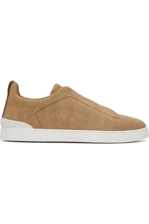 Ermenegildo Zegna Tan Canvas Triple Stitch Sneakers