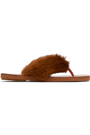 DRIES VAN NOTEN Tan Calf-Hair Flip Flops