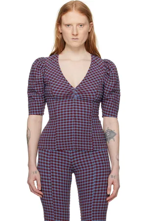 Ganni Blue & Red Check Blouse