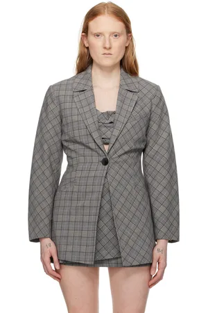 Ganni Gray Check Blazer