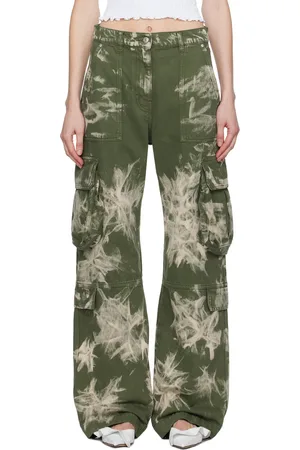Msgm Green Tie-Dye Denim Cargo Pants